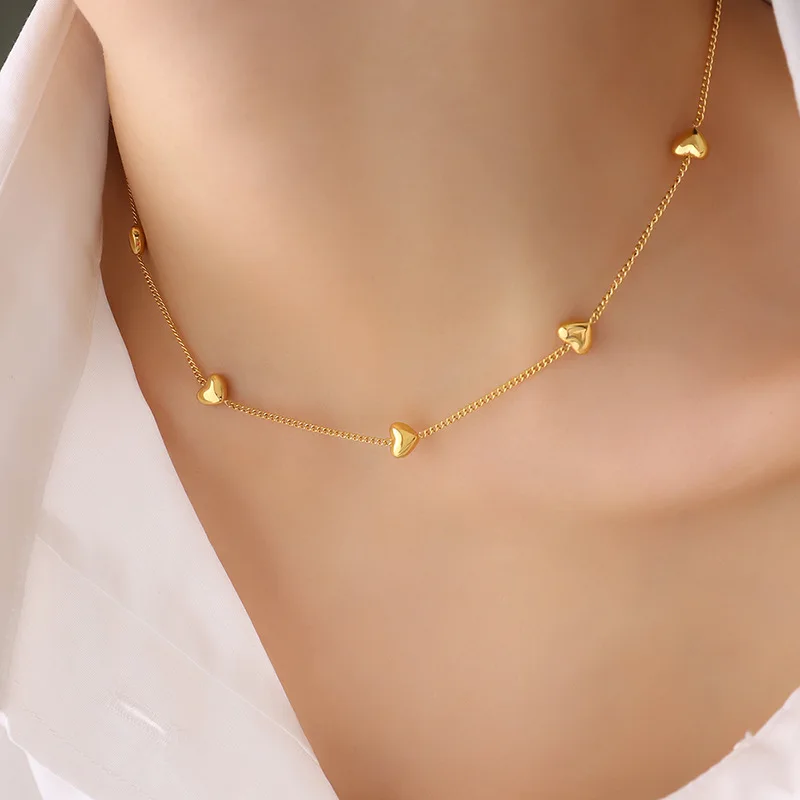 

Women 18K Gold Color Heart Necklace Bracelet Set Stainless Steel clavicle chain Designer Jewelry Luxury Quality Korean Style INS