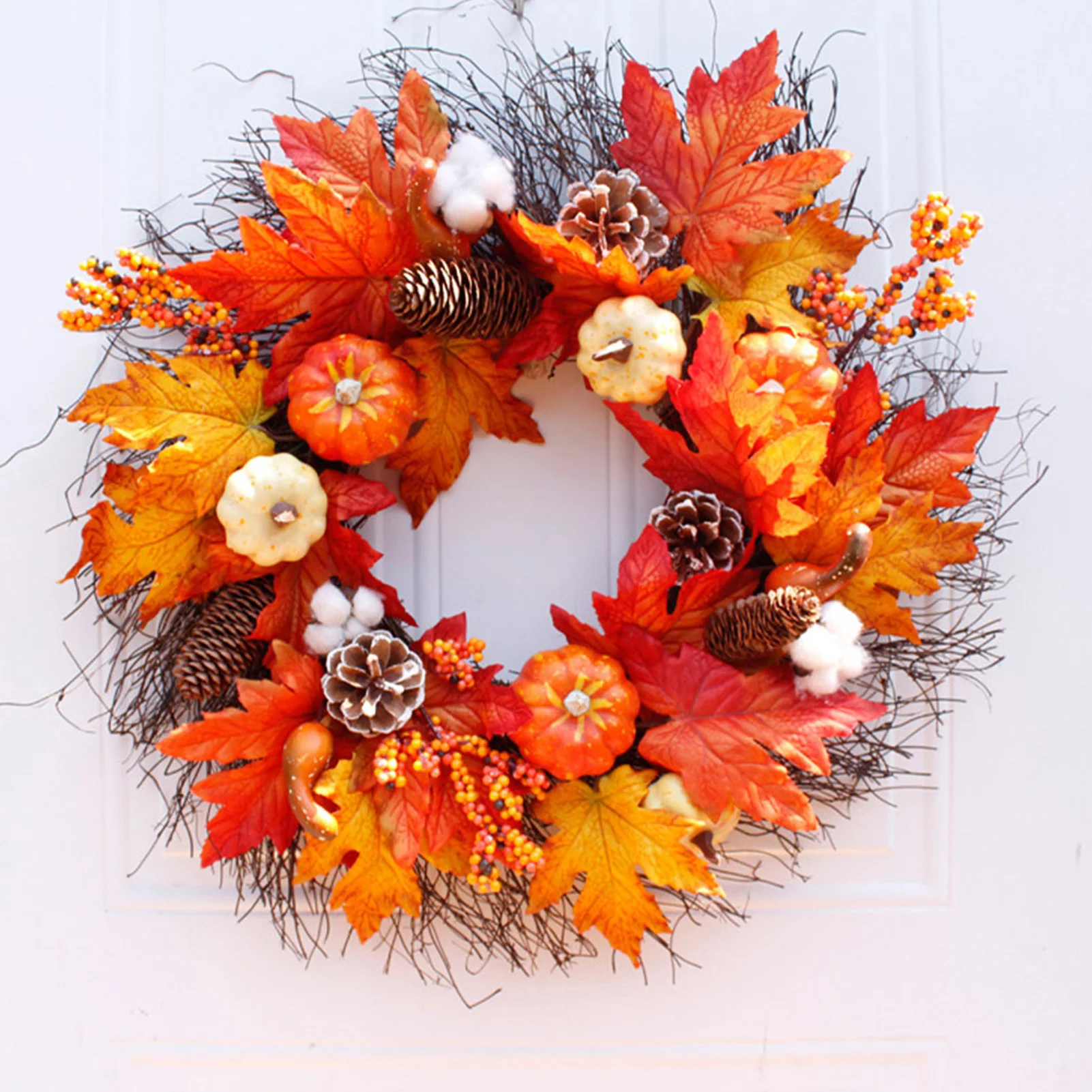 

Artificial Pumpkin Wreath For Halloween Decorations Autumn Maple Leaf Door Wreath Decoration With Pinecone