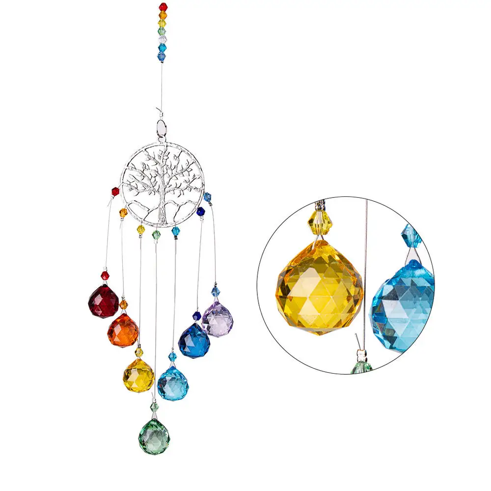 Tree of life Suncatcher Crystal Ball Prism Pendant Rainbow Maker Hanging Sun Catcher Gemstones Window Ornament Home Garden Decor images - 6