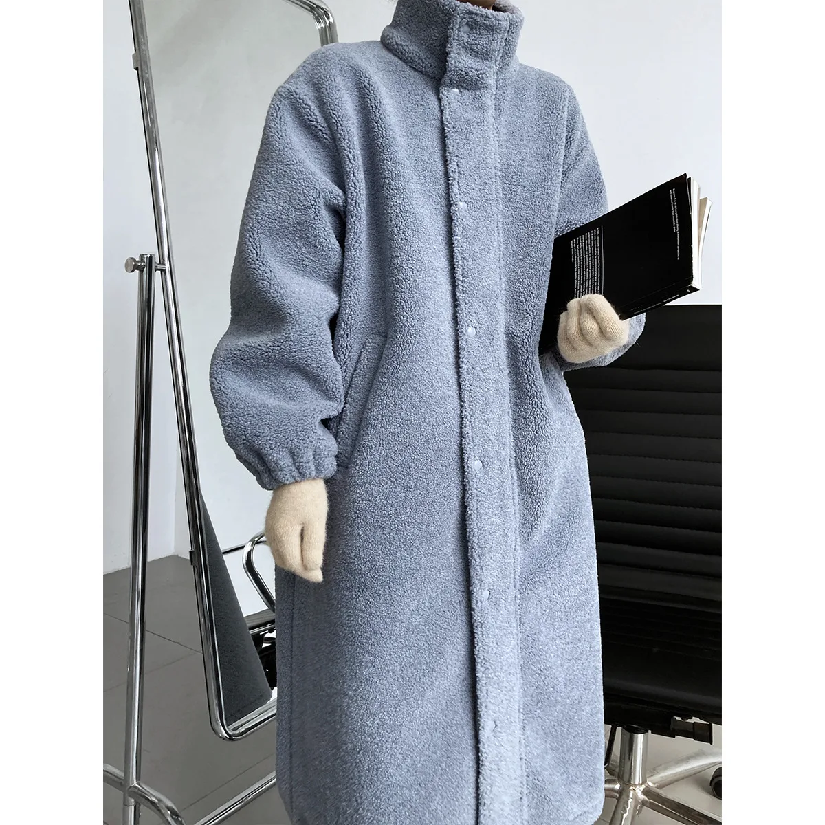 New Winter Lamb Plush Coat For Women Thickened Fur Long Coat Warm Comfortable Wear Clothes Stand Collar