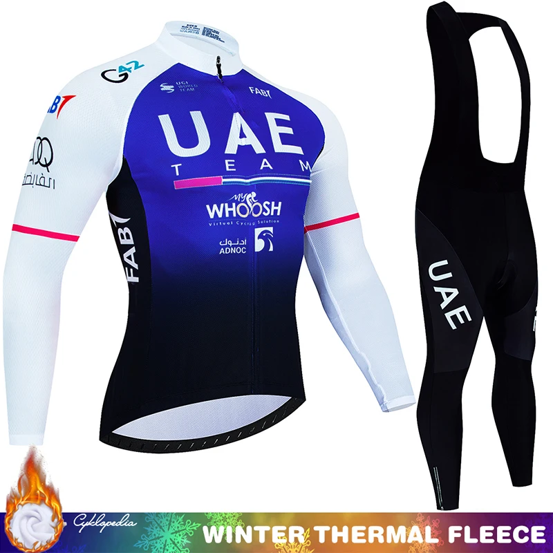 

Mountain Bikes Cycling Fleece Jersey Sportswear Set UAE Fleece-lined Men's Blouse 2024 Pro Team Winter Thermal Uniform Pants Man