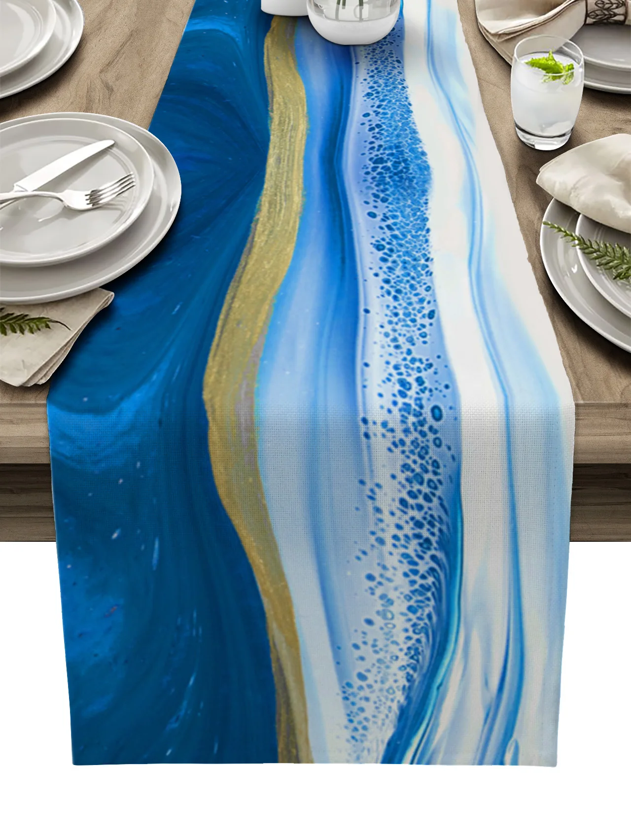 

Blue Gradient Texture Marbling Watercolor Table Runner Decoration Home Decor Dinner Table Decoration Table Decor