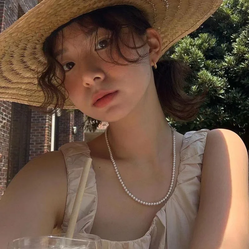 Draweye Pearls Necklaces for Women Beading Korean Fashion Elegant Sweet Vintage Jewelry Office Lady New Round Chokers