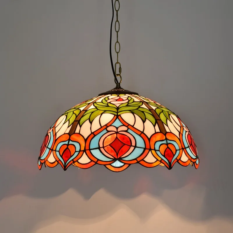 

50CM American pastoral red festive peach retro European Tiffany stained glass dining room bedroom chandelier