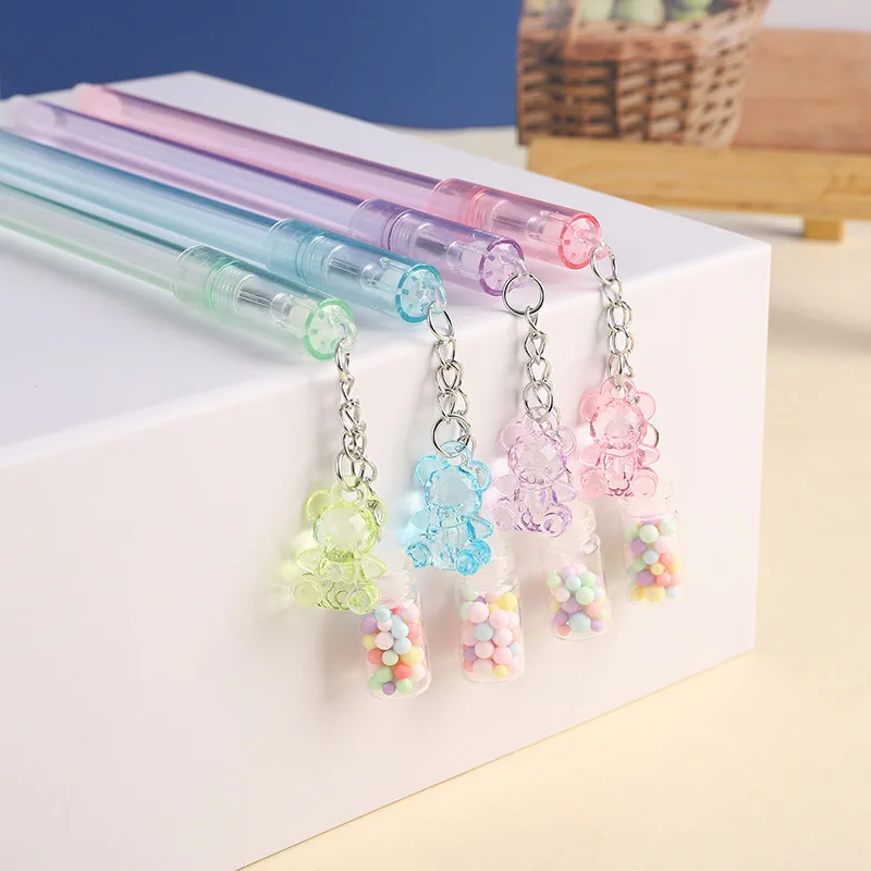 

2/4 pcs Stationery Cute Drifting Bottle Bear Pendant Gel Pen School Office Supplies Creative Sweet Lovely Erasable Pen