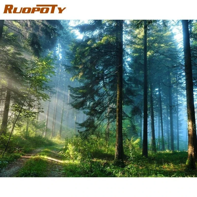 

RUOPOTY Acrylic Paint Frame Diy Painting By Numbers Kits Forest Picture Diy Crafts Handpainted On Canvas For Home Decors Artwork