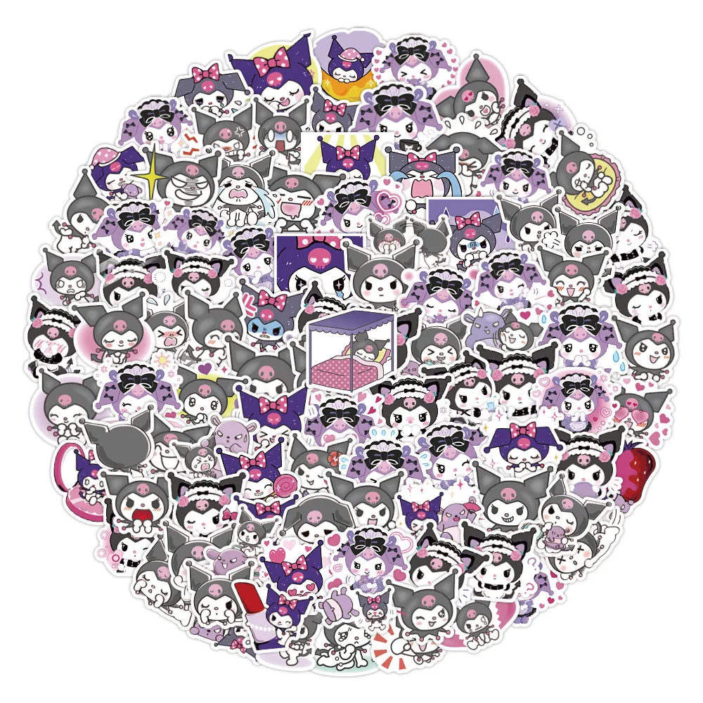 

50/100pcs Cartoon Anime Kuromi Stickers Cute Non-repetitive Hand-book Laptop Guitar Waterproof Decorative Stickers Graffiti