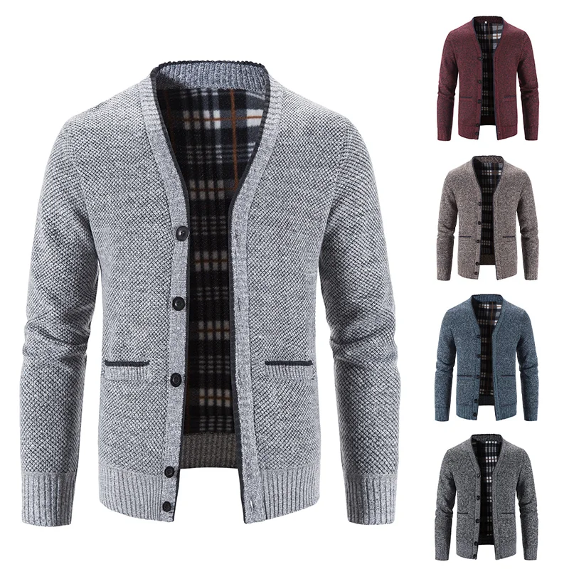 brand Men's Knitwear Cardigan Autumn Winter Sweater Men Fashion Casual V-neck Button Cardigan Solid Loose Fluff Catch Warm Coats