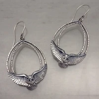 vintage metal hand engraved owl womens hook drop earrings ethnic geometric earring tribal hoop eardrop for women jewelry gift