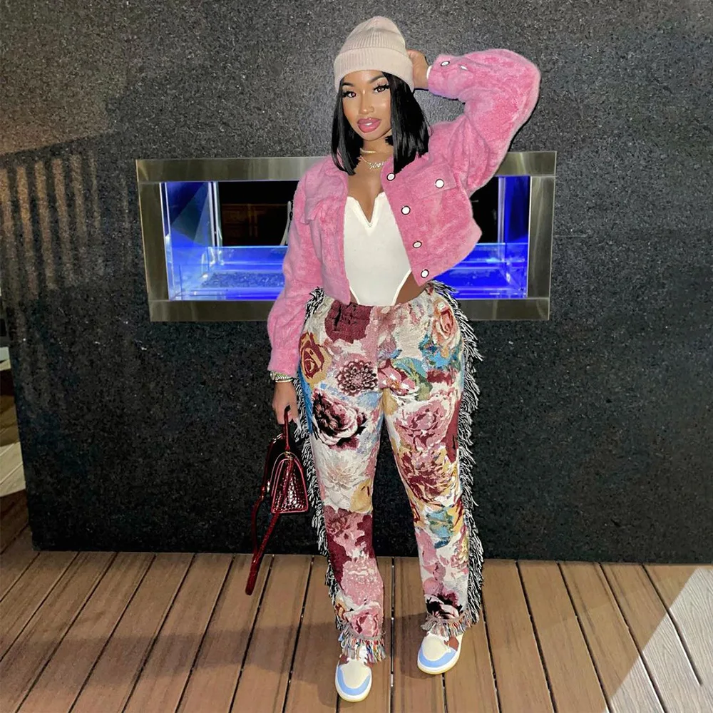 

Sweat Pants Tassel Patchwork Striped Print Jogger Pant Women Rave Festival Clothing 2021 Summer Casual High Waist Bodycon Active