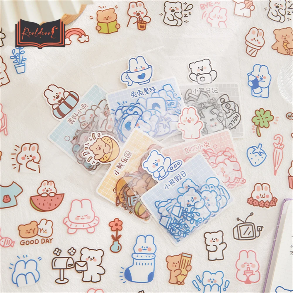 

40pcs/pack Cute Cartoon Stickers Adhesive Material Creative Hand Account Decoration Collage DIY Material Stickers Scrapbooking