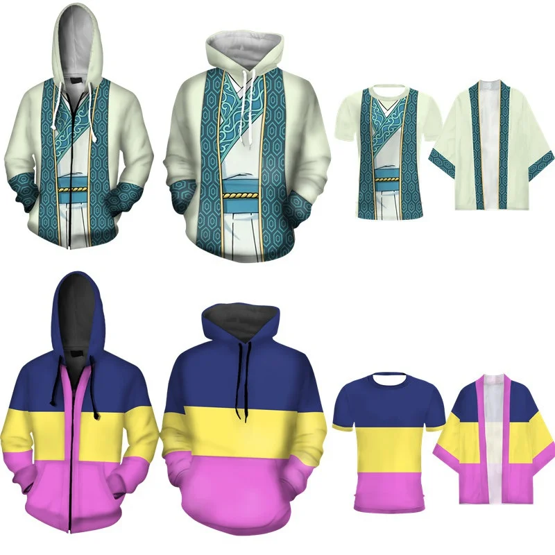 

New Anime EIKO Kongming Cosplay Zipper Hoodie Summer Shortsleeve Tshirt Cloak