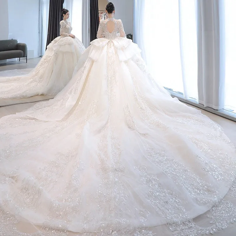 

Luxury Women's Bridal Gown Lace Appliques Crystal Wedding Dresses Exquisite Sequines High Quality Vestido De Novia