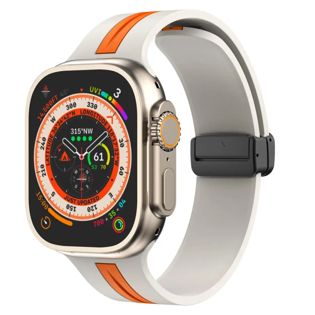 

Magnetic buckle Strap For Apple Watch Ultra 2 band 49mm 44mm 40mm 45mm 41mm 38mm Silicone Bracelet iWatch series 7 3 6 5 se 8 9