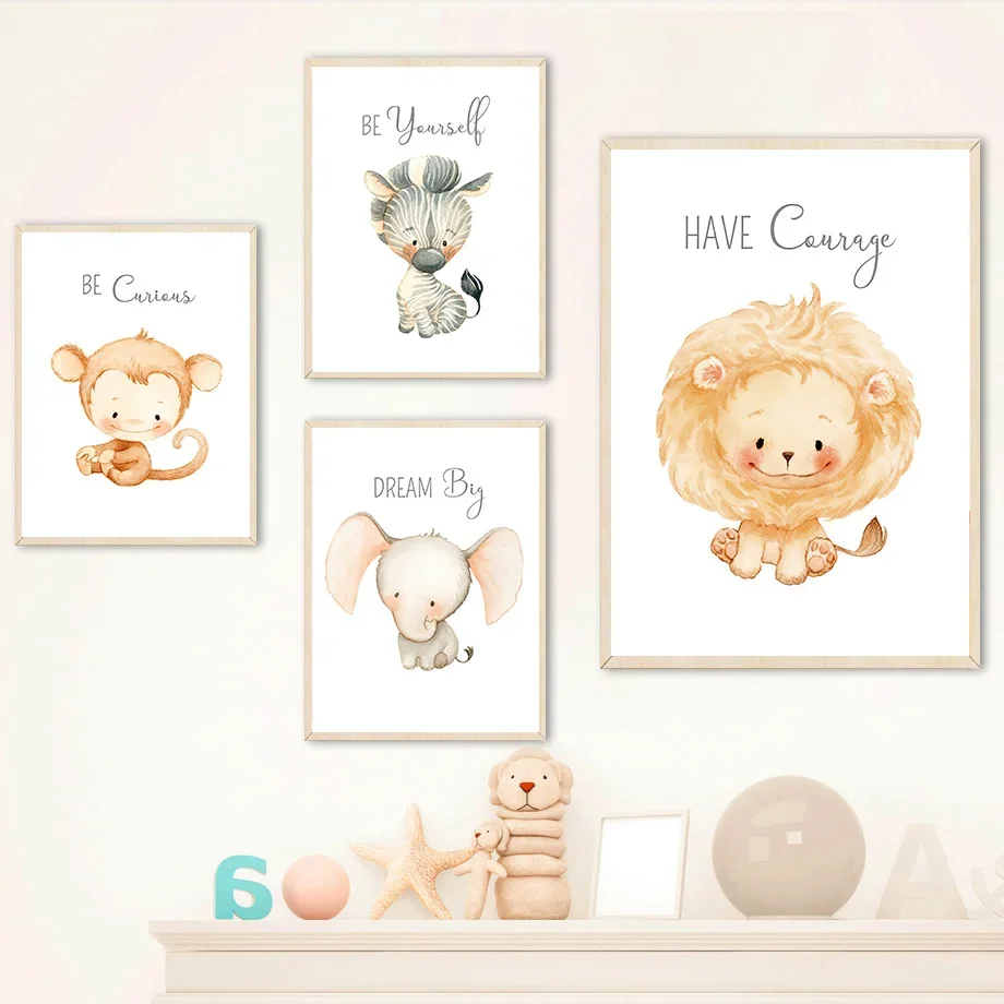 Настенные художественные плакаты с тигром львом слоном жирафом обезьяной зеброй