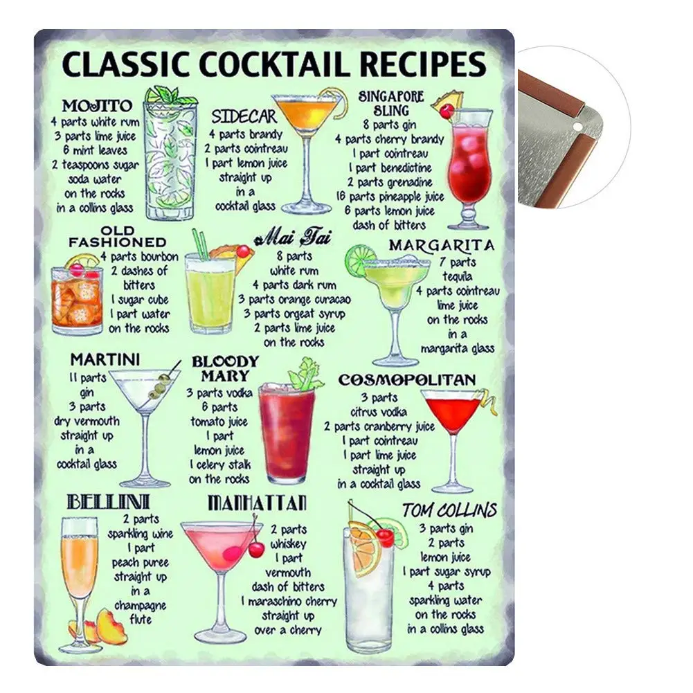

Sycle Circle Colorfast Vintage Tin Sign Plaque Poster Art Decoration for Cafe Bar Restaurant Pub, Beer Series (Classic Cocktail)
