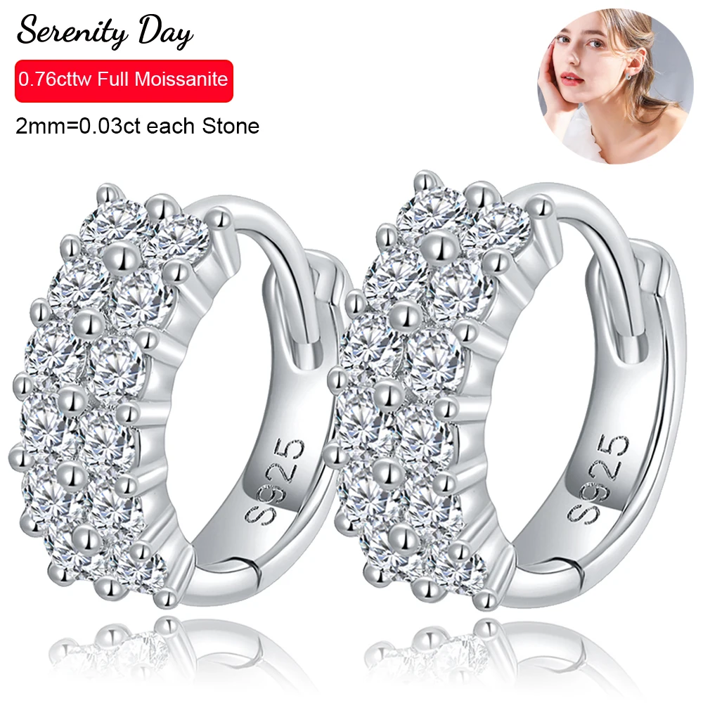 

Serenity Day 0.76cttw Real D Color 2mm Full Moissanite Hoop Earrings For Women S925 Sterling Silver Plate Pt950 Fine Jewelry