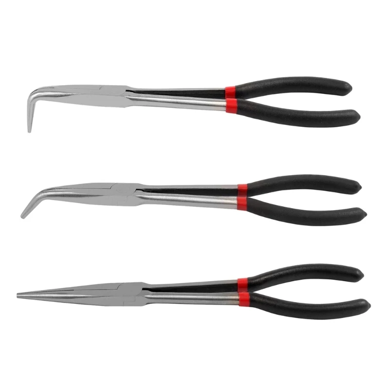 

3Pcs Long Pliers 45 90 Degree Straight Bend Needle Nose Pliers 11" Plug Puller