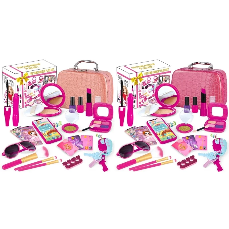 

L21F Retro Makeup Kit Toy Colorful Cosmetic Kit Gifts for Children Girls Role Handbag Toy Activity Centers Toy