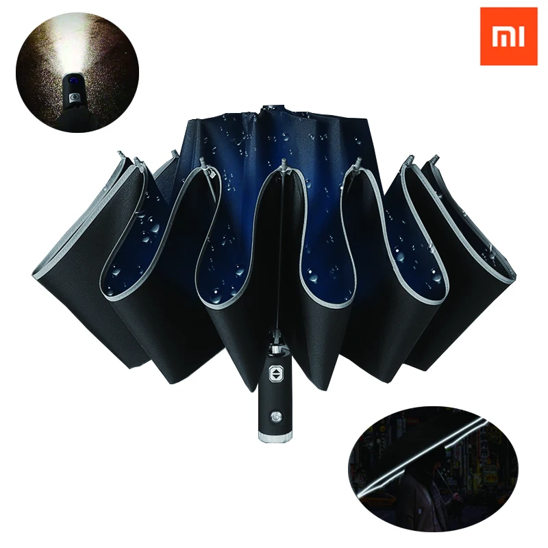 

New Xiaomi Auto Open Close Light-emitting LED Reverse Umbrellas Ten-bones Three-folding Automatic Business Umbrella With Light