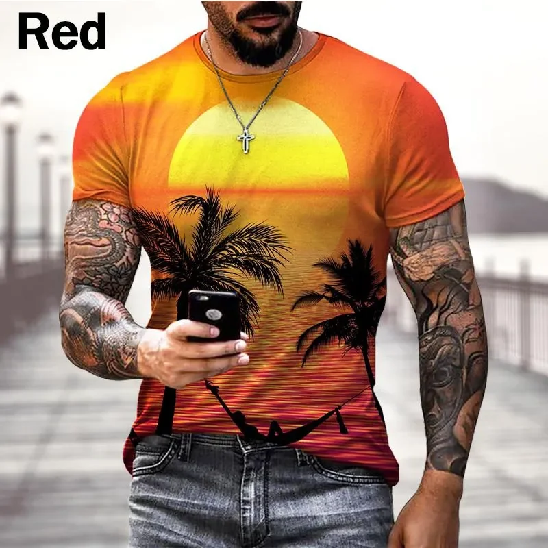 

2023 Beach 3d Printed Mens T-Shirt Summer Casual T Shirts Men Slim Fit Short Sleeve Tshirt Tees