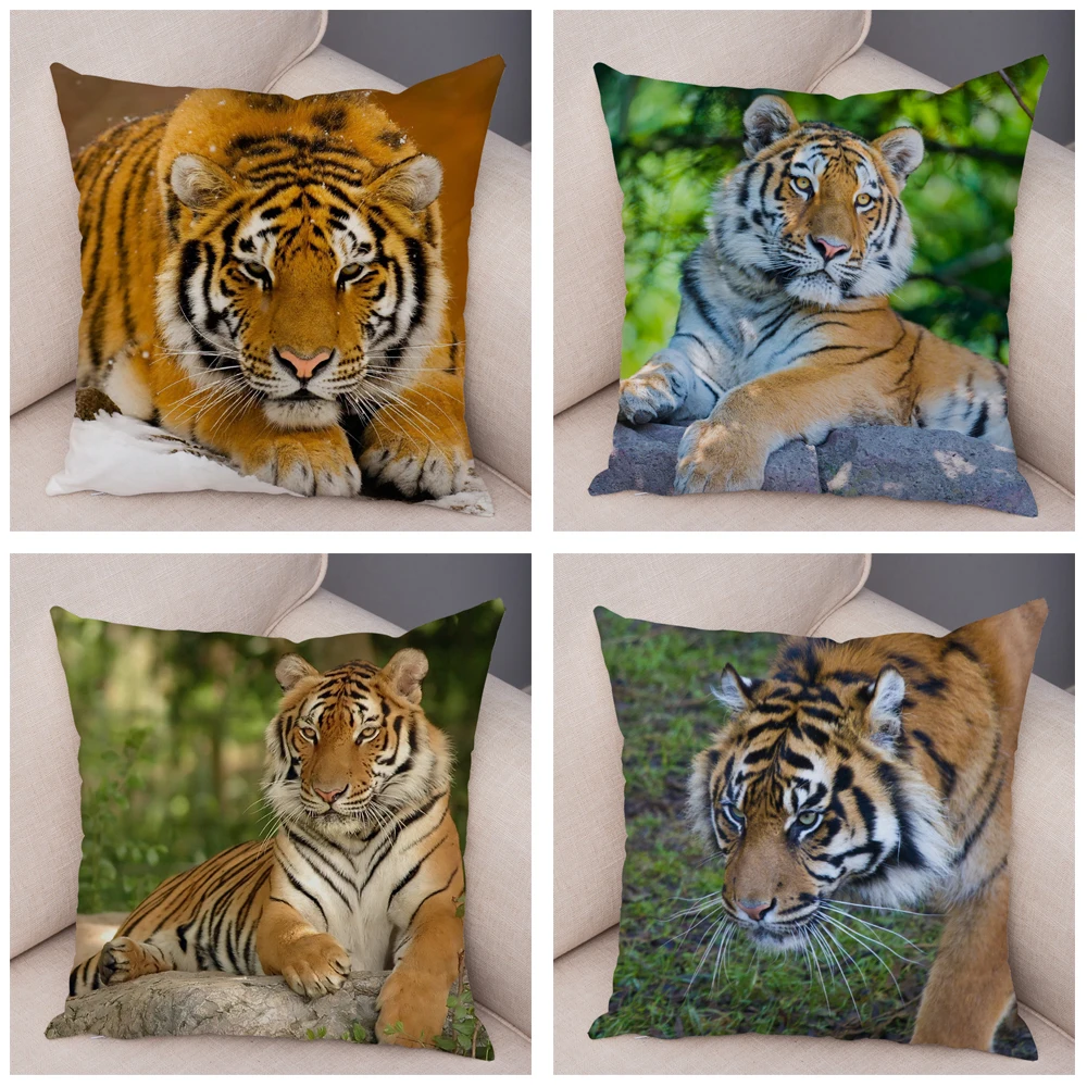 

Home Decor Wild Animal Pillowcase Decorative Tiger Pattern Printed Polyester Pillowcase Cushion Cover For Car Sofa