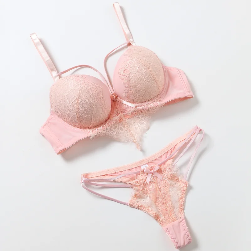 

Lace Embroidery Bra Set Seamless Women Underwear Push Up Sexy Lingerie Female Bralette Pink Bras Corset Comfortable Transparent