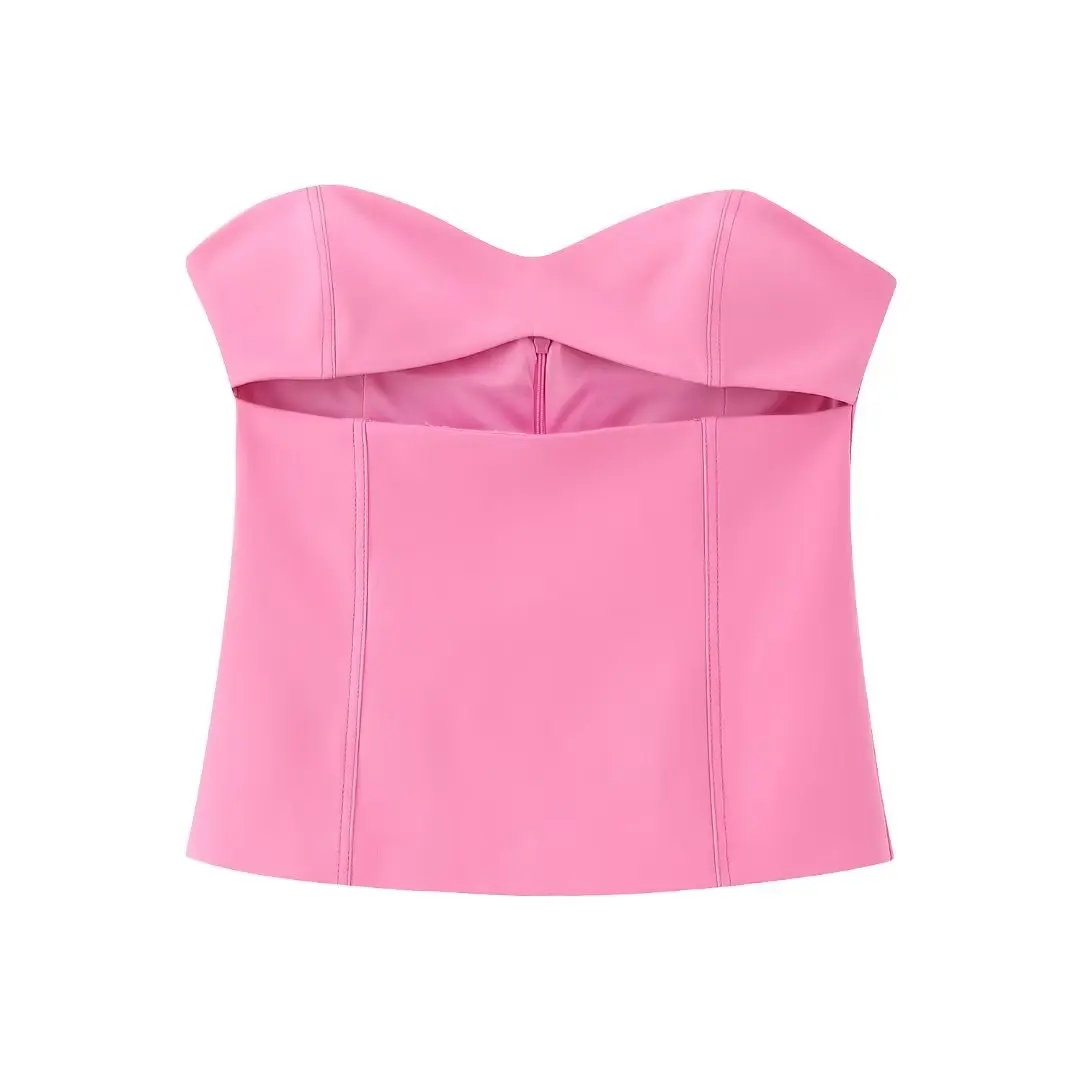 

Женский винтажный Топ без бретелек DYLQFS, розовый пикантный топ с вырезом лодочкой и вырезами, на молнии, лето 2023