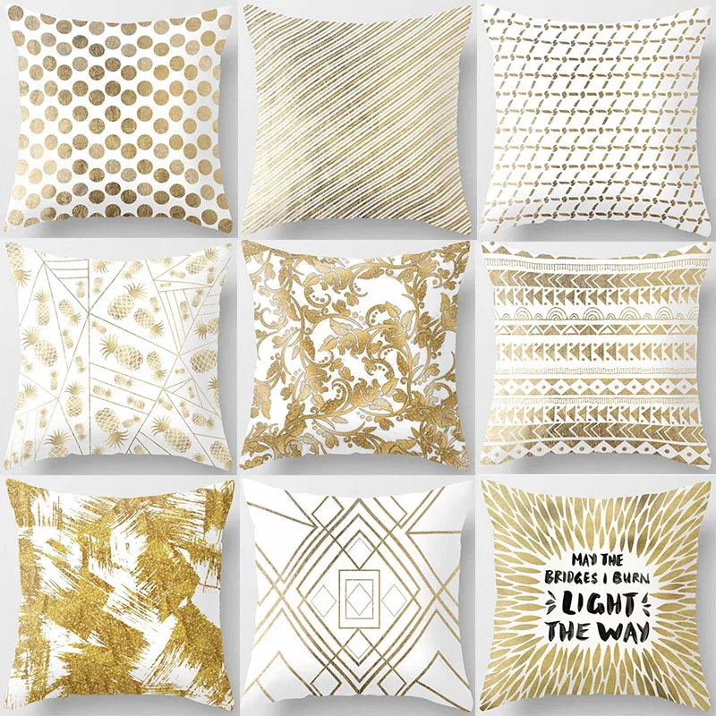 

45cm Stamping Gold Pattern Pillowcase Retro Sofa Cushion Cover Home Decorative Short Plush Pillow Cover Cushion Bed Car Supplies