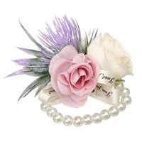 bridal simulated wrist flower with pearl chain wedding dinner party for ceremony wrist elegant and generous artificial flower
