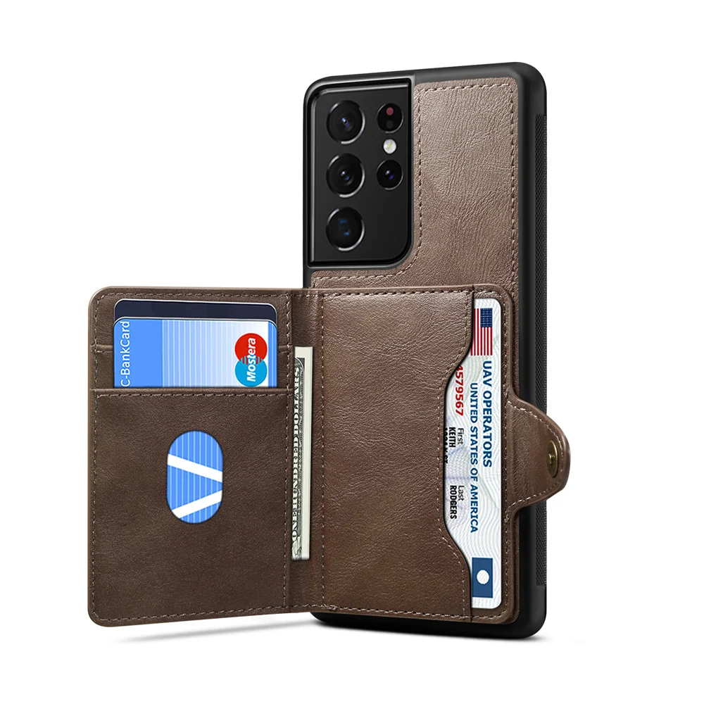 Leather Case for Samsung Galaxy S21 Ultra Back Buckles Card Slot Case for Samsung S21 Plus S21 5G PU Leather Cover Flip Cases