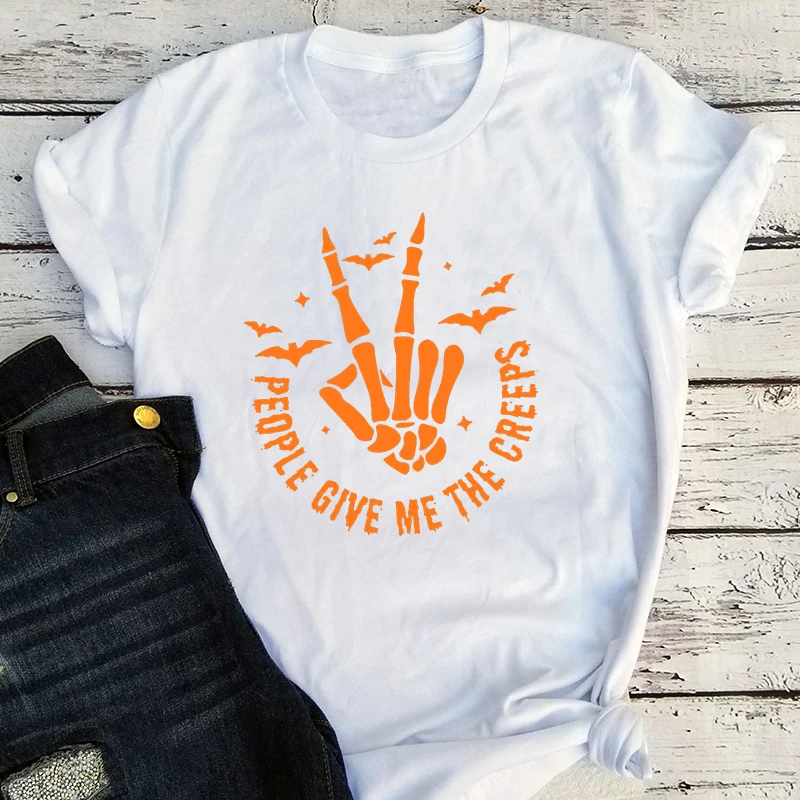 

Halloween Shirt Horror People Give Me T-Shirt Horror Gift for Women Skeleton Hand Tee Witch Shirt Spooky Season Clothing