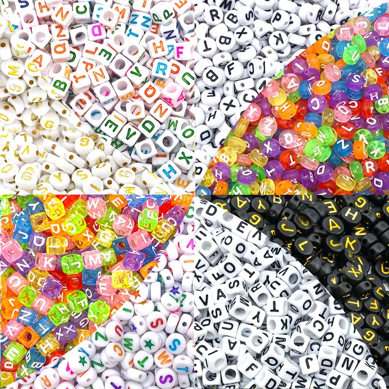 

100pcs Mixed Arcylic Letters Beads For Jewelry Finding Loose Spacer Beads Round Square Plastic Handmade Jewelry Accessories