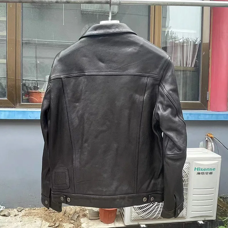 Куртка мужская джинсовая из 507 натуральной кожи с потертостями