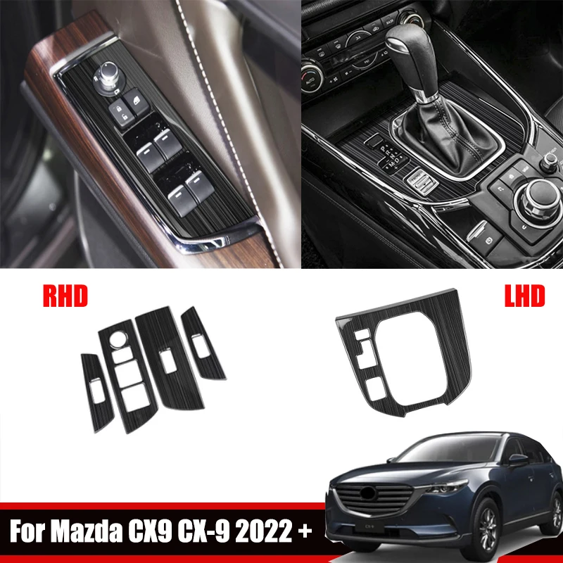 

RHD LHD For Mazda CX9 CX-9 2022 2023 steel Inner Window Lift Switch Button Panel Cover Trim Gear Shift Panel Accessories