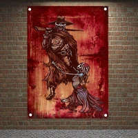 red western cowboy posters tapestry wallpapers home decor skull tattoo art banners flags wall hanging ornaments canvas painting