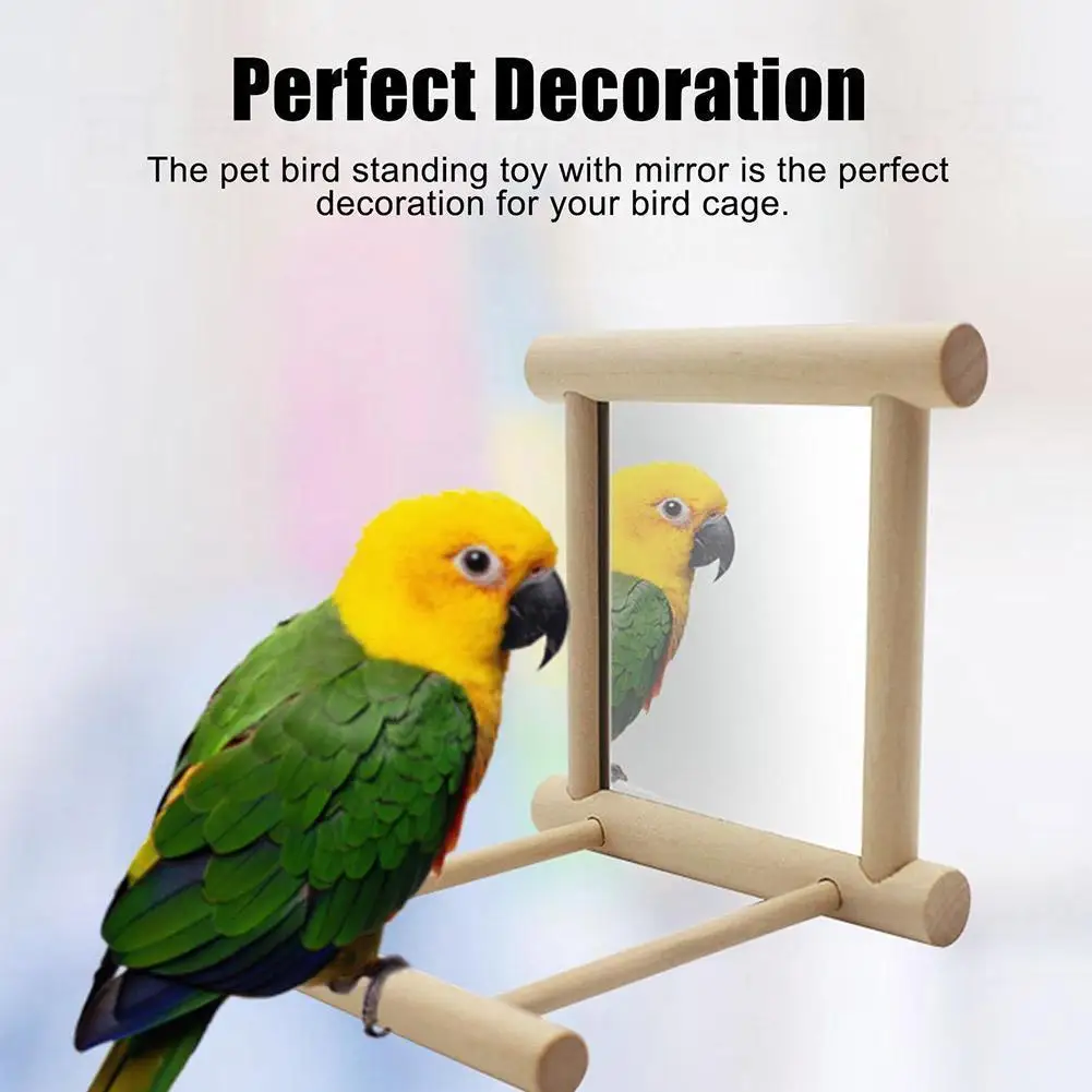 

Деревянное Зеркало для птиц с подставкой для окуня, игрушечная подставка для птиц, игрушка для попугаев, клетка, аксессуары для попугаев S9J0