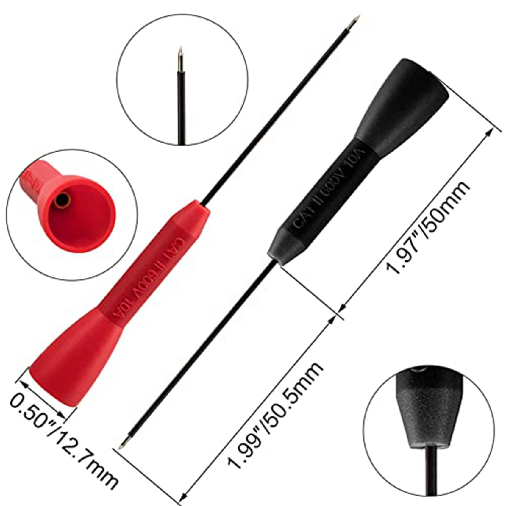 

6 Pack 2mm Needle Test Probes, 600V/10A Non-Destructive Multimeter Test for Leads Tl71 Tl75- 3 Black & 3 Red