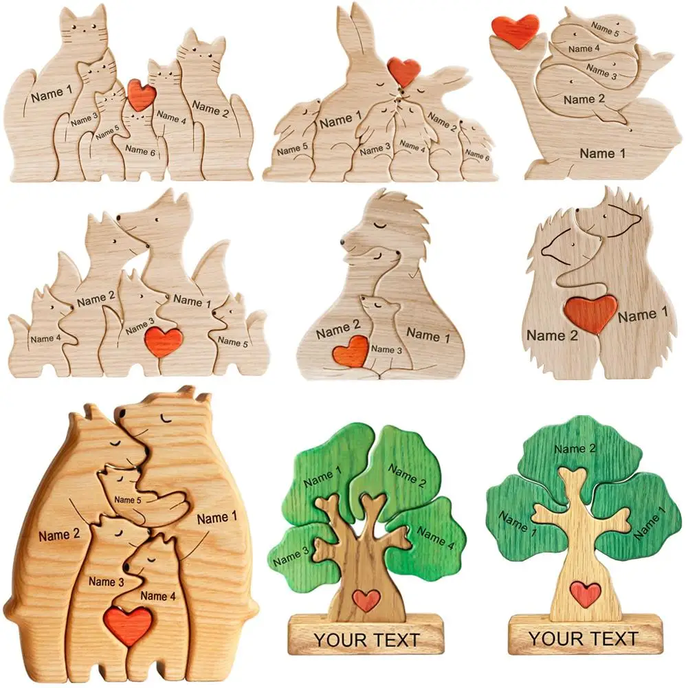 

Personalized Animals Wooden Bear Family Puzzle Customized Name Desktop Decorations Christmas Anniversary Gifts for Parents