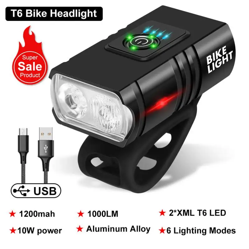 

T6 LED Bicycle Light Front Rechargeable Lamp MTB Mountain Bicycle Lantern 1000LM Headlight Cycling Flashlight Bike Accessories