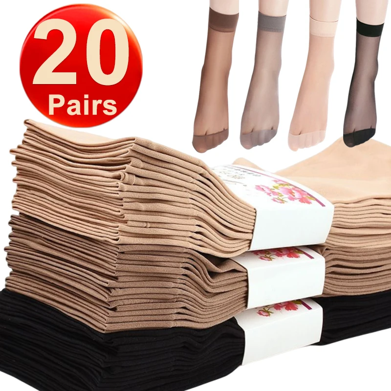 

20Pairs Summer Socks Skin Color Transparent Ultrathin Women Crystal Silk Socks Nylon Ladies Female Summer Short Ankle Sock Meias