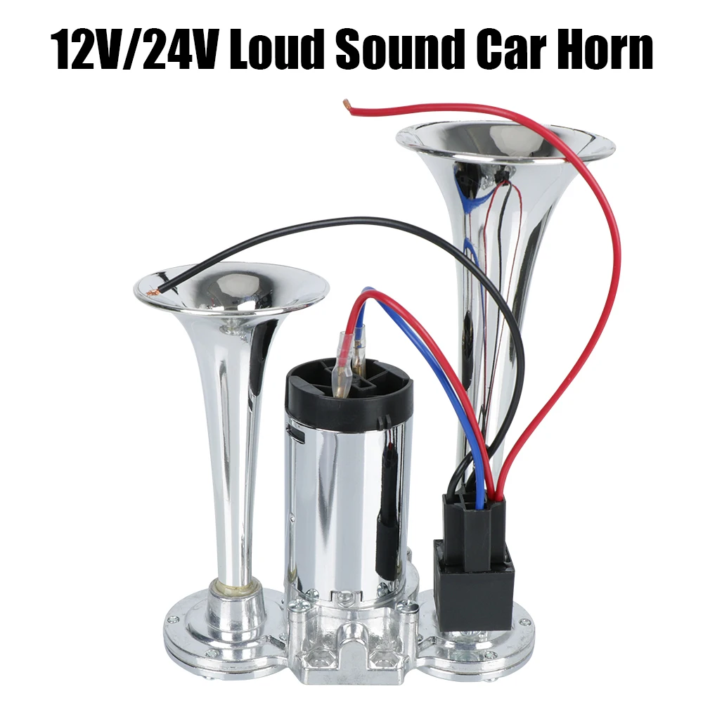 

Dual Trumpets 12V/24V Car Air Horn Set 110dB with Wires and Relay Hooter Super Loud For Motorcycle Boat Truck