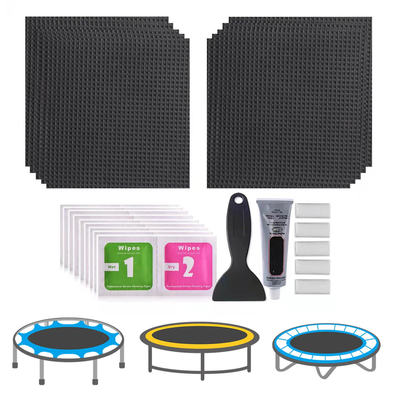

10pcs Trampoline Patch Repair Kit Square Glue On Patches | Repair Trampoline Mat | Durable Trampoline Patch for Holes or Tears