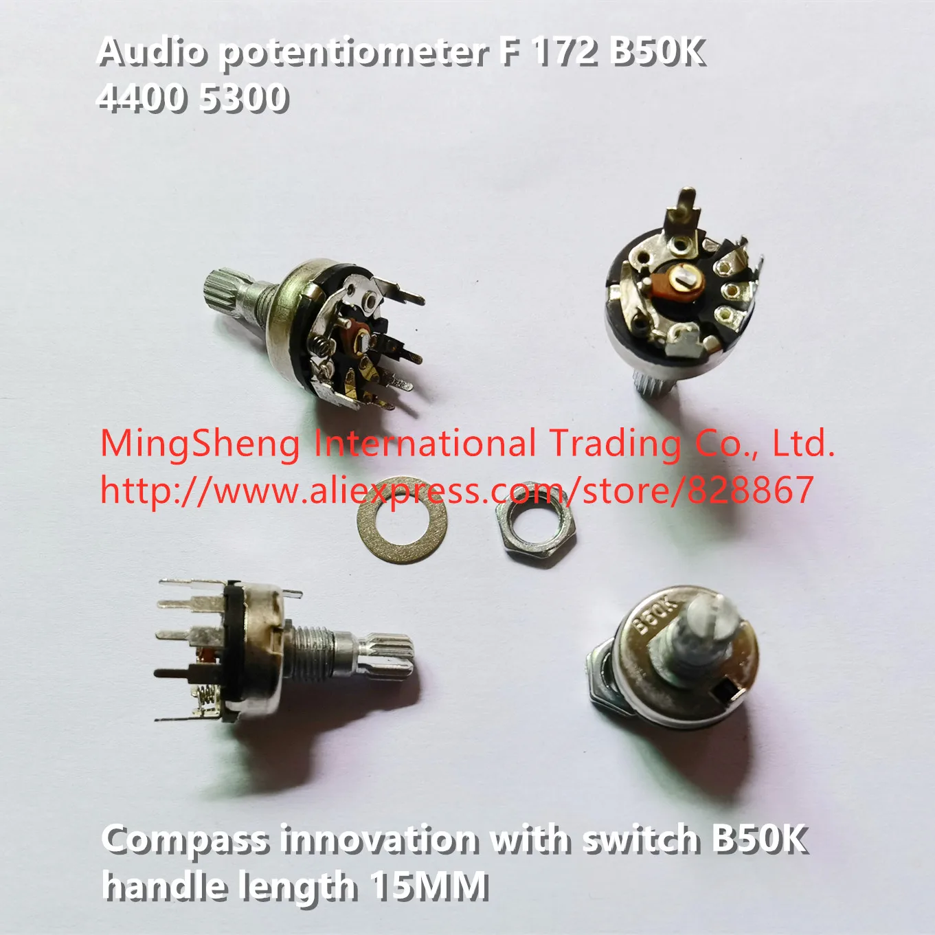 

Original new 100% F 172 B50K 4400 5300 audio potentiometer compass innovation with switch B50K long handle 10MM