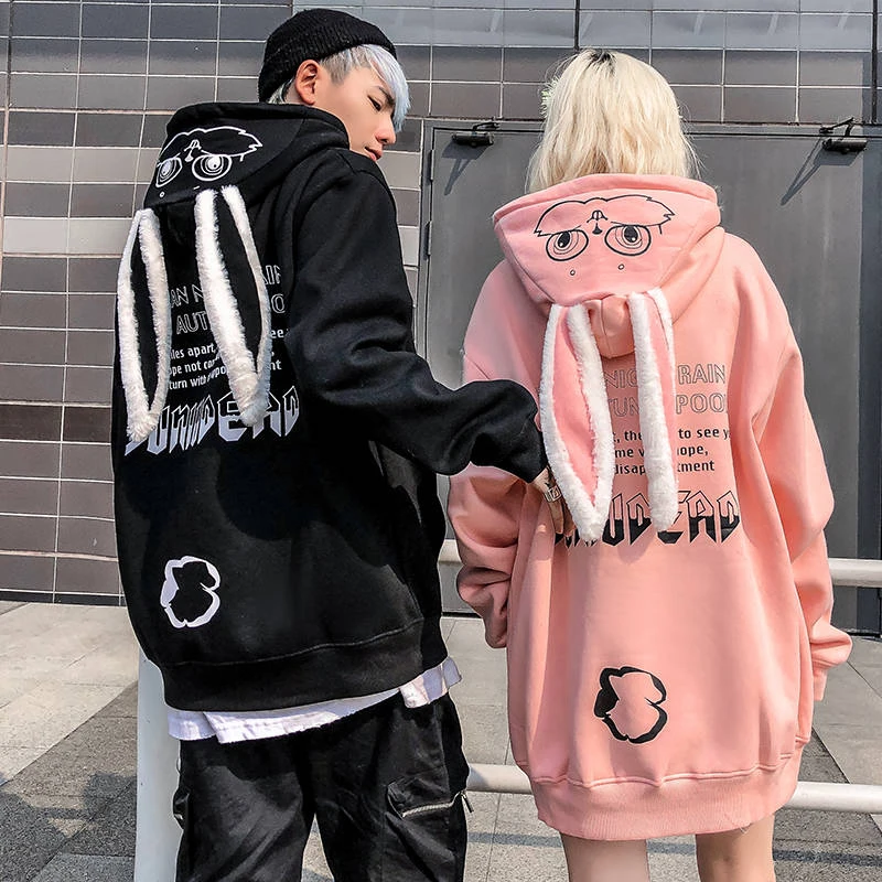 

Couple Bunny Hoodie Autumn Animal Lovely Pullover Rabbit Ears Hoodie Black Pink Women's Sweatshirts 2021 New Polerones De Mujer