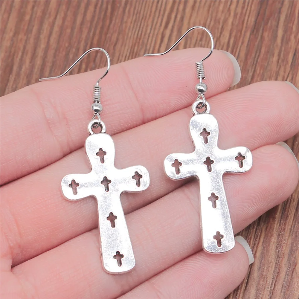 

Модные серьги ручной работы в простом дизайне под старину серебряного цвета с крестом, Подвесные серьги, дропшиппинг, висячие серьги