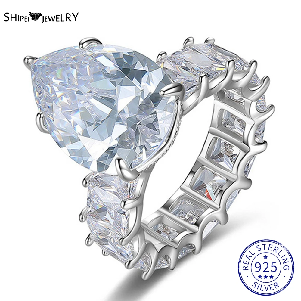 

Shipei Hyperbole 100% 925 Sterling Silver Pear Cut Created Moissanite Gemstone Wedding Engagement Ring For Women Fine Jewelry