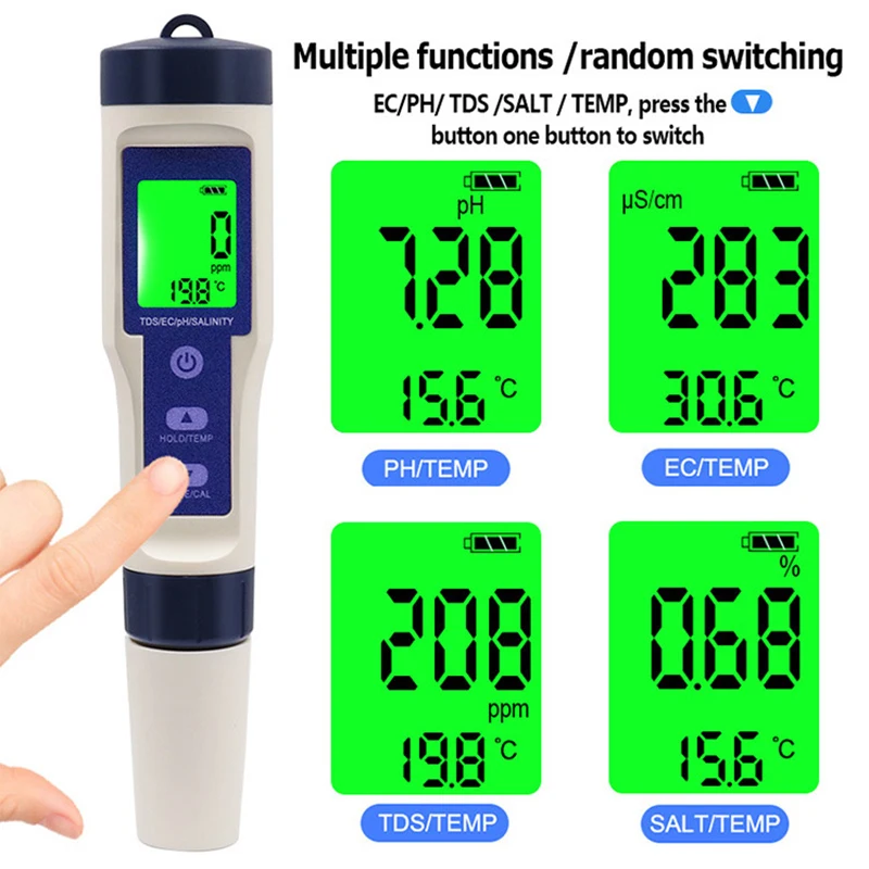 Тестер PH TDS/EC/PH/солености/температуры цифровой измеритель качества воды для