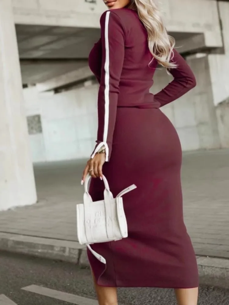 Осенние элегантные однотонные комплекты из 2 предметов. Женская одежда. Футболка