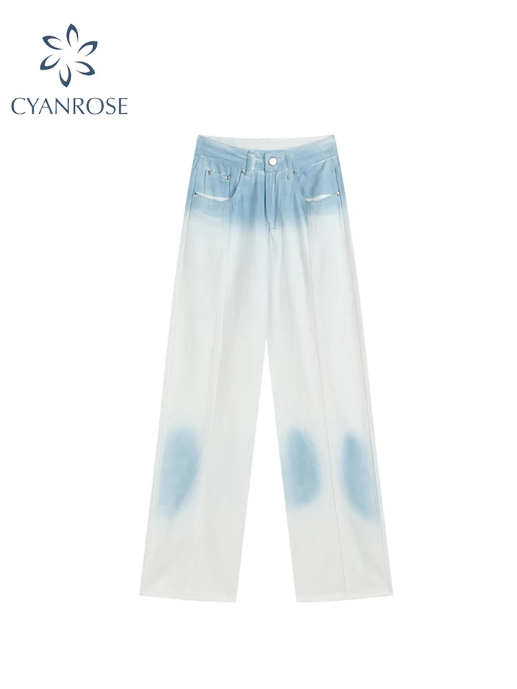 

Women Jeans Chic Tie-Dyed Wide Leg Cowboy Pants Vintage Loose Casual High Street Female Korean Harajuku High Waist Trousers 2022
